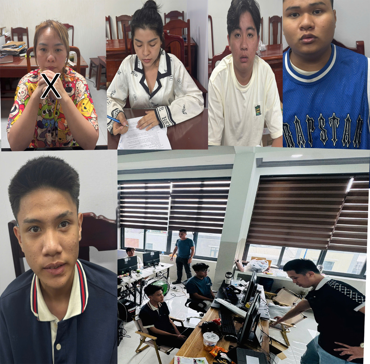 Đối tượng Nguyễn Thị Hồng Nhung (X) và các đối tượng trong ổ nhóm lừa đảo bị bắt giữ